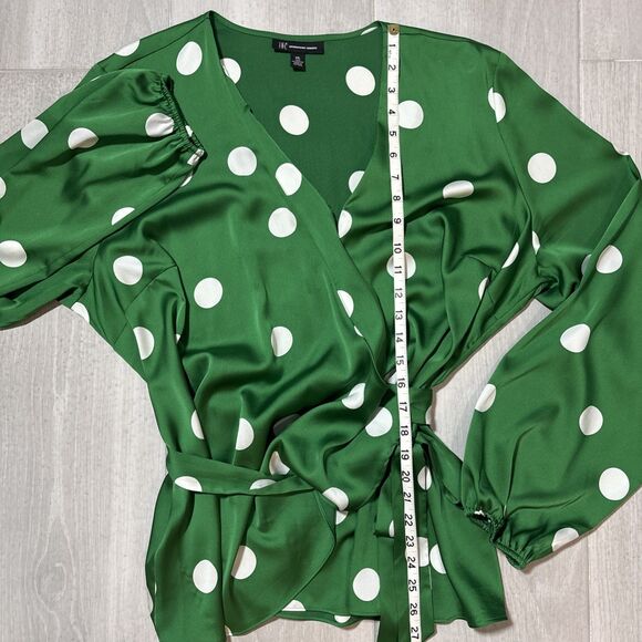 INC Green and White Polka Dot Wrap Blouse XXL - Picture 6 of 6